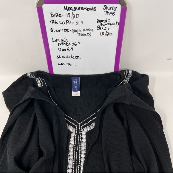 Swimsuits For All Swim Cover Up Size 2X 18 20 Black Silver Jeweled V Neck Sheer - Picture 5 of 12